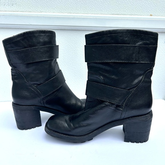Sam Edelman moto boots black leather biker silver buckle Troy boots women 6.5 - Picture 9 of 9